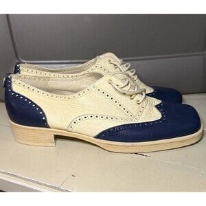 Studio Pollini Lace Up Broge Oxford White Blue Leather Size 9 Made In Italy